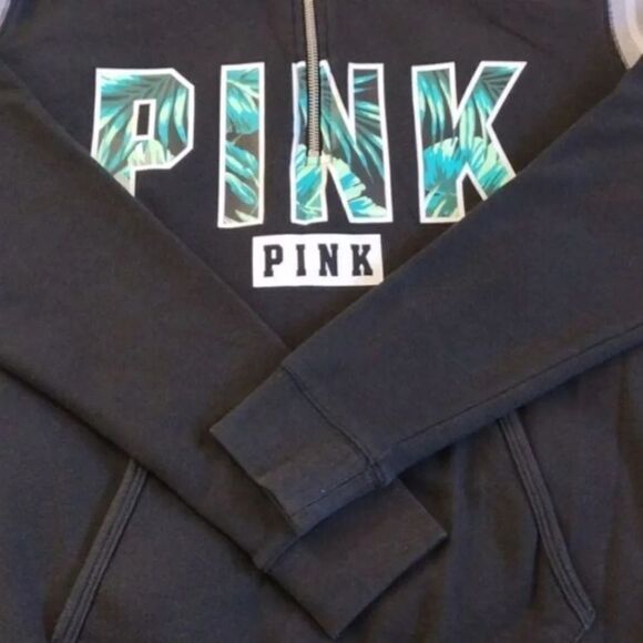 PINK VS Y2K Black Green Tropical Logo Quarter Zip Pullover Sweatshirt Small - Picture 7 of 14